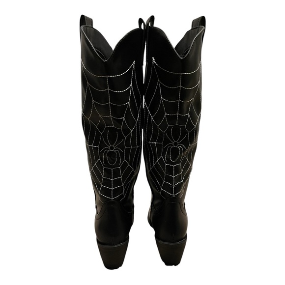 Sour puss gothic cowboy boots.  Size 7 tall spider web boots - Picture 3 of 4